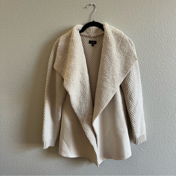 On Twelfth Women's Cream Open Front Faux Suede Fur and Knit Jacket Large - Picture 3 of 10
